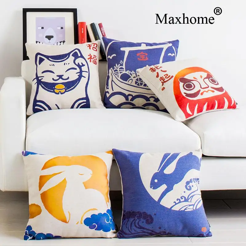 

New Japanese Style Sofa Pillowcase Retro Chinese Pattern Cushion Decorative Pillow Home Decor Throw Pillow Jin Wind And Carp