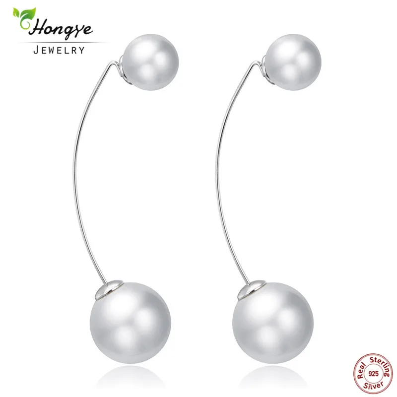 

Hongye 925 Sterling Silver Charm Retro Long Double Pearl Drop Earrings For Women Fashion Freshwater Pearl Jewelry Wedding Gifts