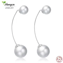 Hongye 925 Sterling Silver Charm Retro Dlouhé perleťové Drop náušnice pro ženy Módní Sladkovodní Pearl šperky Svatební dárky