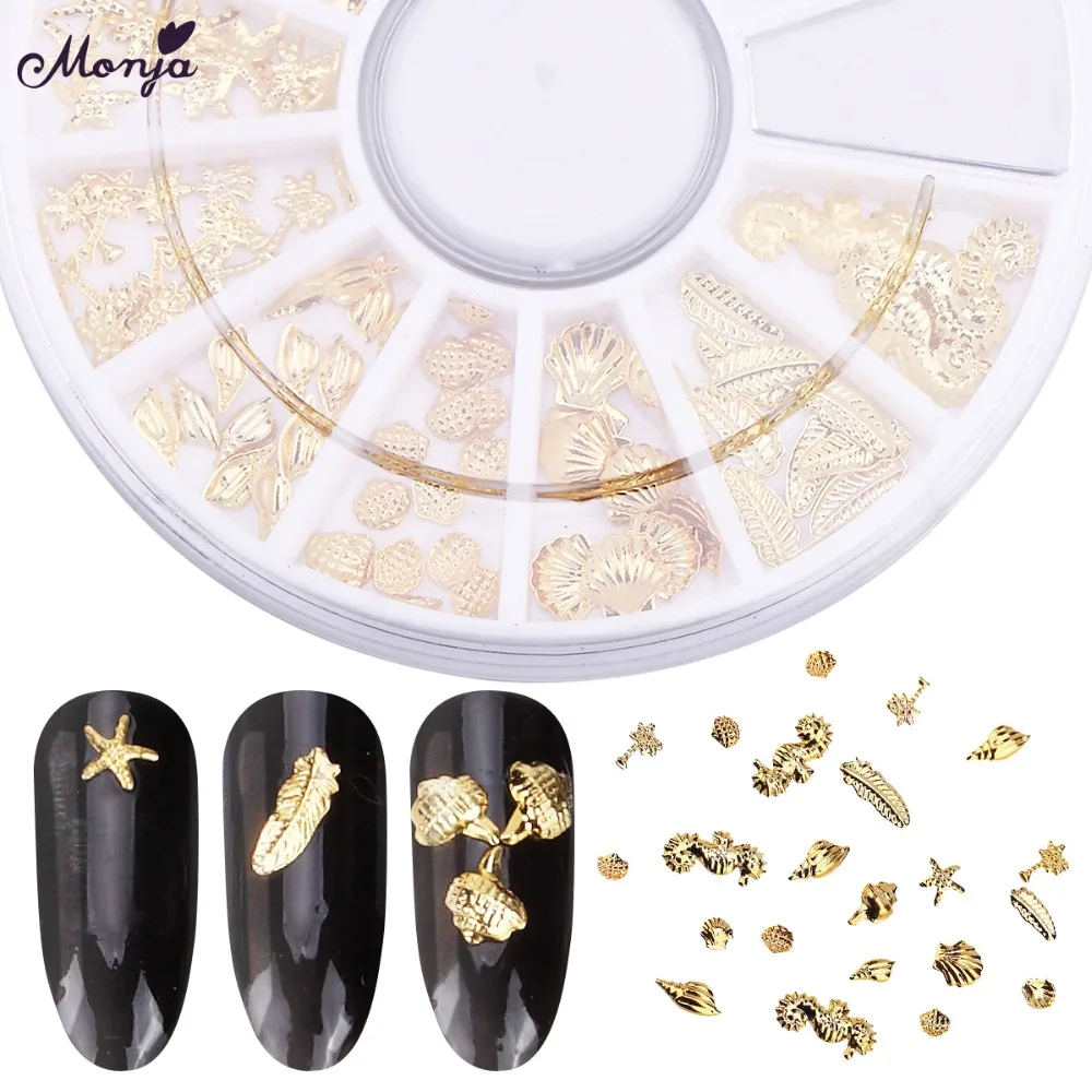 

Metal Nail Art Ocean Animal Rivet Studs Starfish Sea Horse Shell Pattern 3D Decoration Wheel