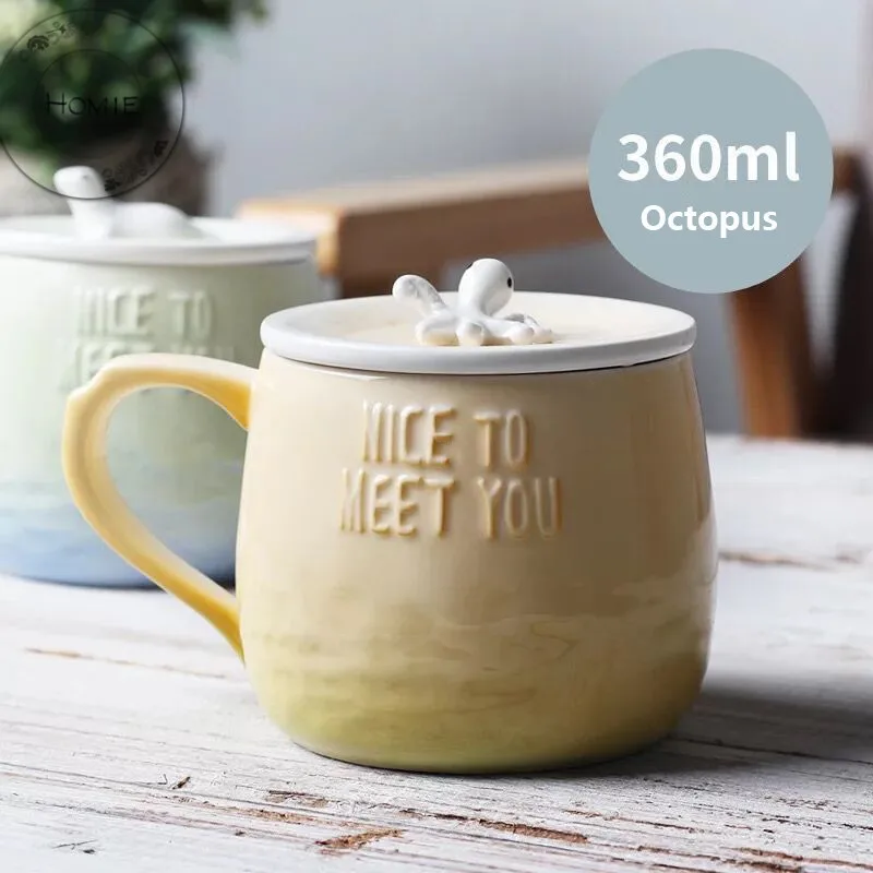 HOMIE lovely Gradient animal Cup Coffee Mug Large 300ml Whale With lid Mugs creative Drinkware Tea milk Cup Novelty Newlywed couple2