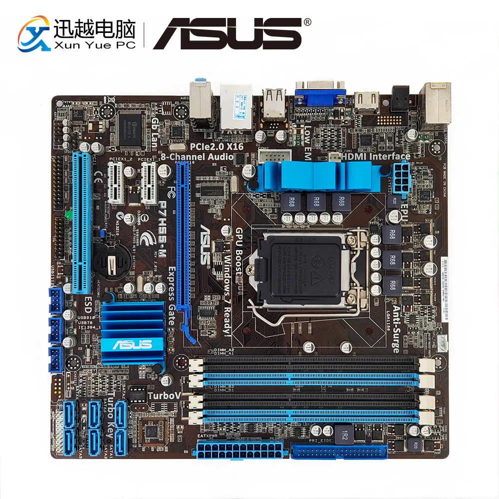 

Asus P7H55-M Desktop Motherboard H55 Socket LGA 1156 For Core i7 i5 i3 DDR3 16G SATA2 USB2.0 HDMI uATX Original Used Mainboard