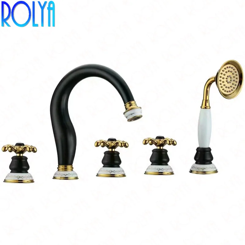 

ROLYA Luxury Roman Tub Filler 5 Hole Bathtub Faucet Mixer Tap with Hand shower