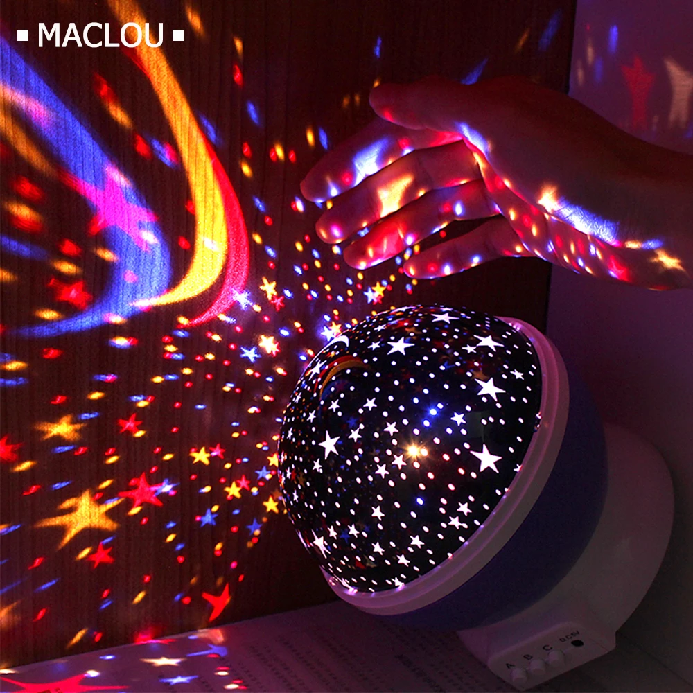 

Rotating Star Novelty Night Light Romantic Moon Sky Rotation Night Projector Lamp LED USB Battery for Room Decor Christmas Light