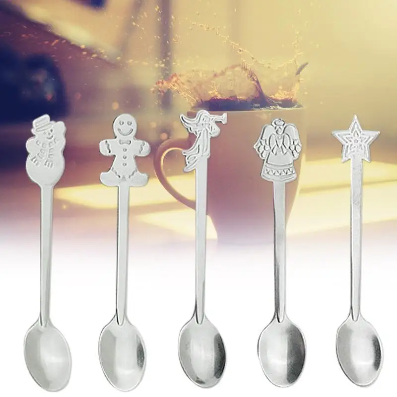 Christmas Style Coffee Spoons Stainless Steel Teaspoons For Drinking Cutlery Flatware Decoration Supplies A40 | Дом и сад