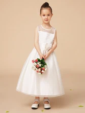 Pretty A line wedding Flower Girl Dress with Lace embroidery and sash kids little girls formal