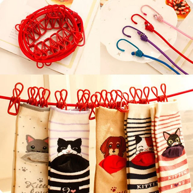 Elasztikus Mosóvezeték 12 Kliptel Utazik Hordozható, Behúzható Szárítható Szárítókötél Otthoni Zokni Fehérnemű Ruhák Fogas - Image 2