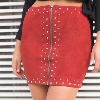

Women Casual Front Zipper Women Solid Pencil Skirt Women High Waist Rivet Casual Skinny Pencil Skirt