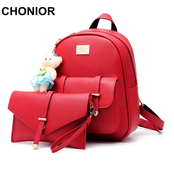 2017 New Women Backpack Set PU Leather Fashion School Bags For