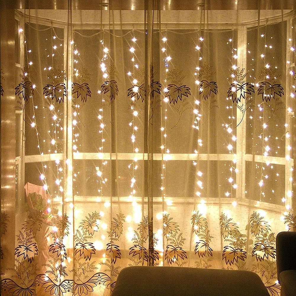 Подключаемый 3 м x 3 м светодиодный гирлянда для занавесок, гирлянда для нового года, Рождества, свадьбы, домашнего интерьера