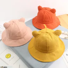 Дети Панамка рыбака дети милый мультфильм шапочка с кошачими ушами шляпа весна лето Солнцезащитная шляпа чистый цвет ребенок Кепка Панама для детей