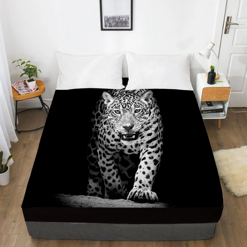 

3D Print Custom Bed Sheet With Elastic,Fitted Sheet Queen/King,Animal White leopard Mattress Cover 160x200/150x200,drop ship