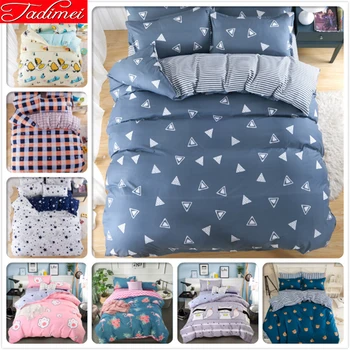 

Blue Grey AB Side Quilt Duvet Cover 3/4pcs Bedding Set Adult Child Bed Linen Single Full Queen King Size 150x200 180x220 200x230