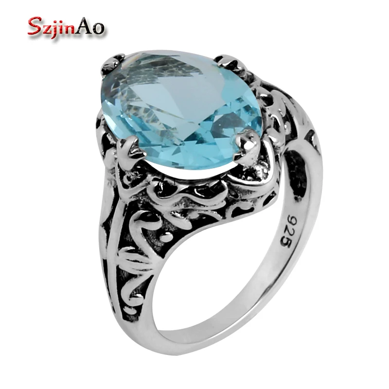 

Szjinao 925 Sterling Silver Jewelry Wholesale Victoria Antique Blue Aquamarine Ring Vintage Wedding Rings for Women