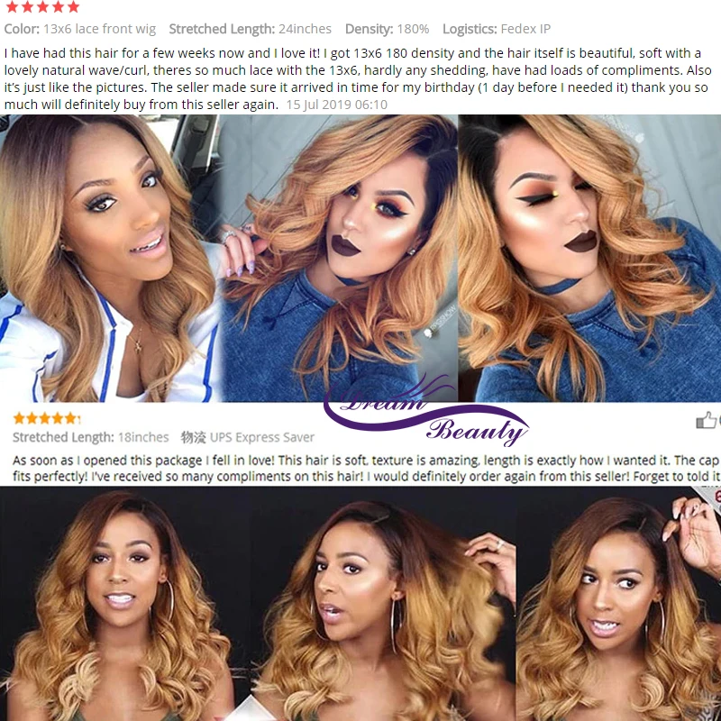  180 Density Ombre Human Hair Wig with Baby Hair Colored 1b/27 Dark Roots Honey Blonde 13X6Lace Fron