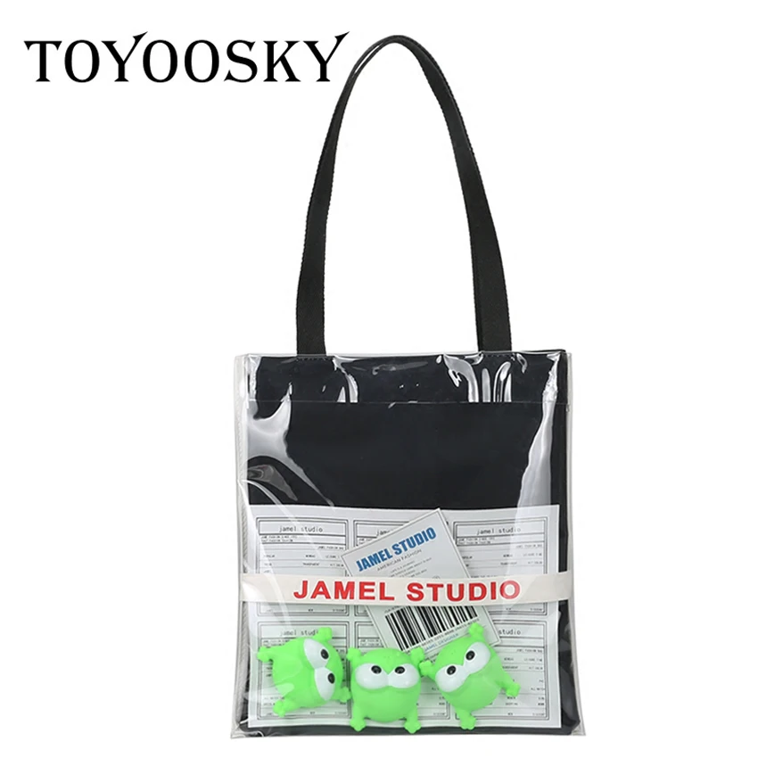 

TOYOOSKY DesignerTransparent Women Handbag Funny Cartoon Casual Shopping Tote Bags Women Shoulder Bag Female Travel Beach Bag