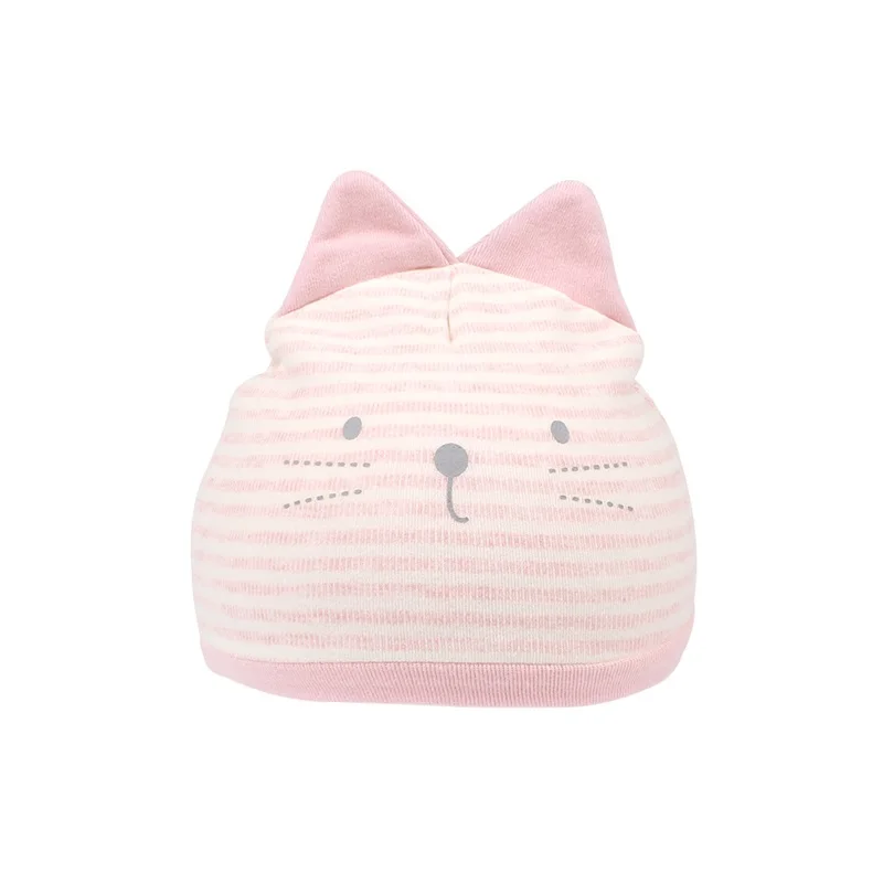 Organic Cotton Newborn Baby Hat Striped Cat Ears Infant Beanie Soft Double Layer Tire Hat Cure Newborn Beanie Baby Boys Clothing (10)