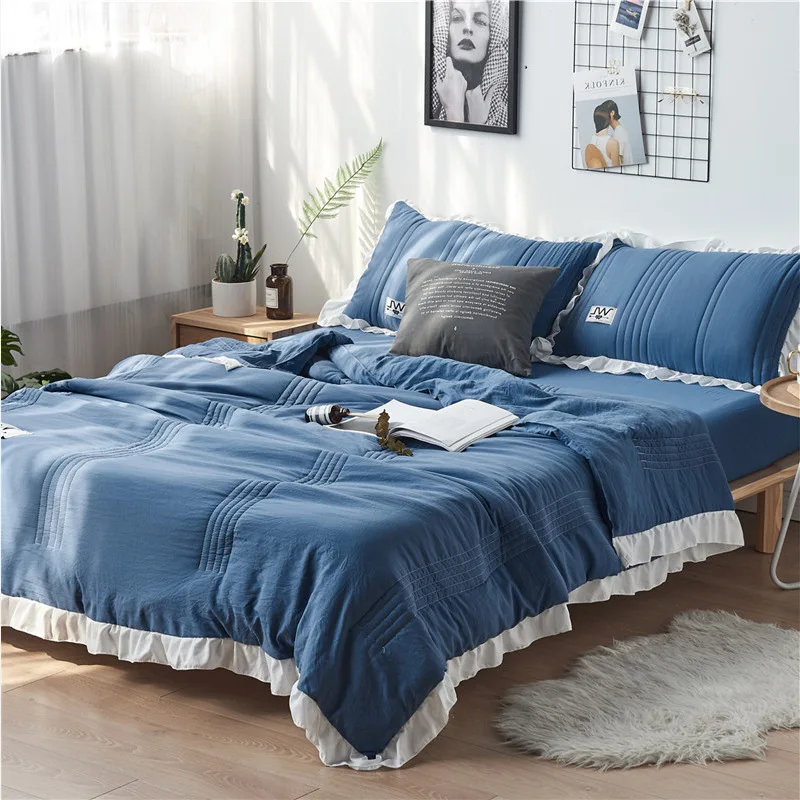 Summer Quilted Air Condition Duvet 4 Pcs Twin Queen Size Fitted Flat Bed Sheet Pillowcase Solid 150x200cm 200x230cm | Дом и сад