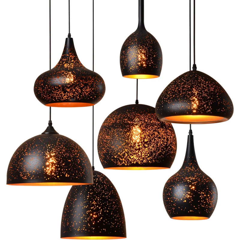 

Vintage Pendant Lights Iron Loft Nordic hanglamp Retro E27 Etching Lampshade Bar Restaurant Industrial Wind Rust Pendant Lamp