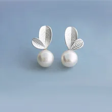 DreamySky, настоящее чистое 925 пробы, серебряные серьги с искусственным жемчугом в виде листьев для женщин, рождественский подарок, лидер продаж, Серьги Brincos