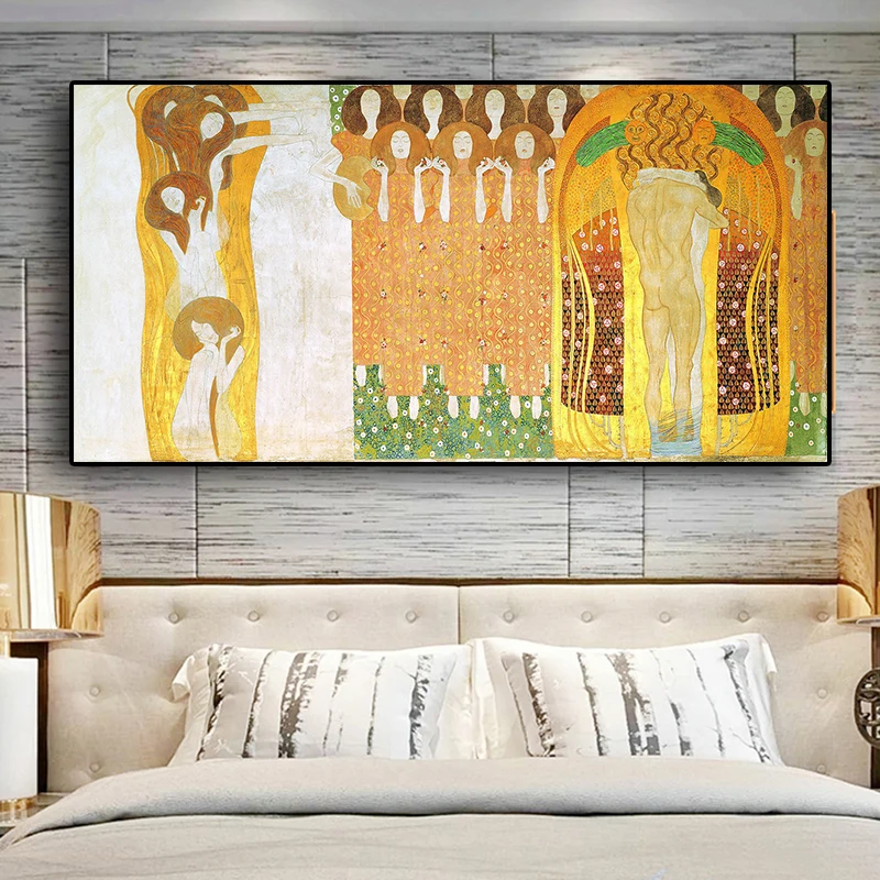 

Beethoven Frieze by Gustav Klimt Reproduction Oil Painting on Canvas Art Posters and Prints Cuadros Wall Picture for Living Room