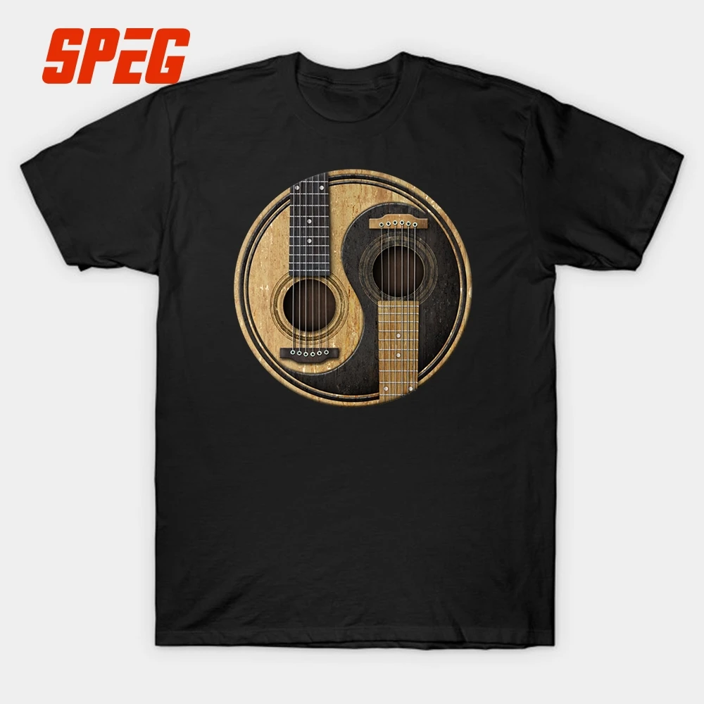 

SPEG Men Acoustic Guitars Yin Yang Music Tee Shirt Custom T Shirt Short Sleeve Cotton O Neck Hip Hop Style Tshirt For Men