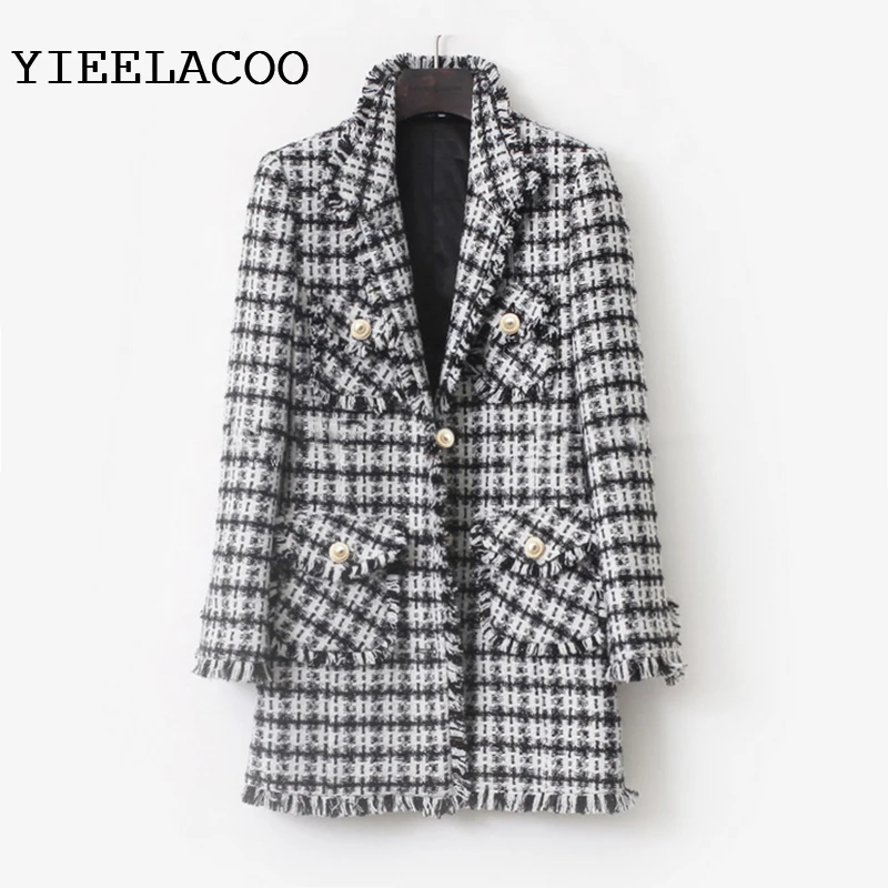 

Black/White Plaid Tweed Jacket 2019 Autumn/Winter Women's Jacket Lapel Slim Mid-length Small Fragrance Jacket