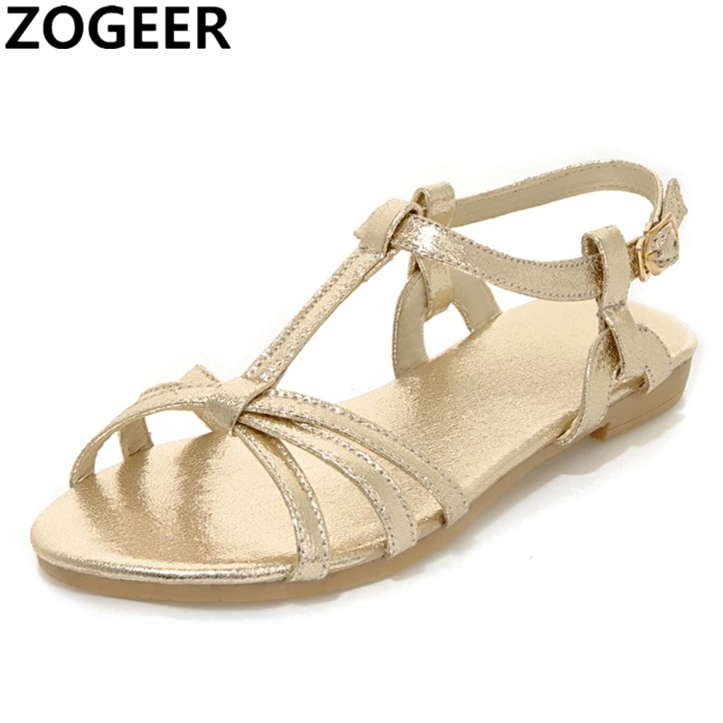 

2019 Summer Women Sandals Flip Flops Women's Sandal Flat Heel Women Beach Shoes Gladiator Casual Flat Shoe Woman Silver gold