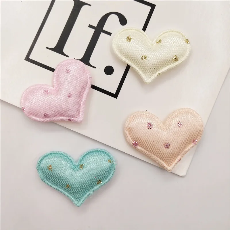 

10pcs/lot 3.8*3cm Padded appliques Heart shape Glitter Patches for headwear decoration handmade hair accessories