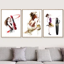 Color Fashion Girl Mascara Lipstick Nordic Posters And Prints Wall Art Canvas Painting Wall Pictures For Living Room Decor