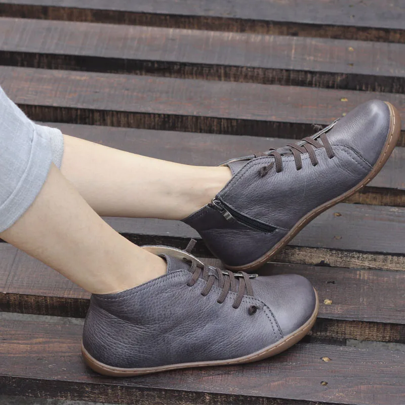 Boots Women Shoes Hand-made Genuine Leather Ankle Boots for Women Square toe Zip Ladies Boots Female Footwear Driving sho