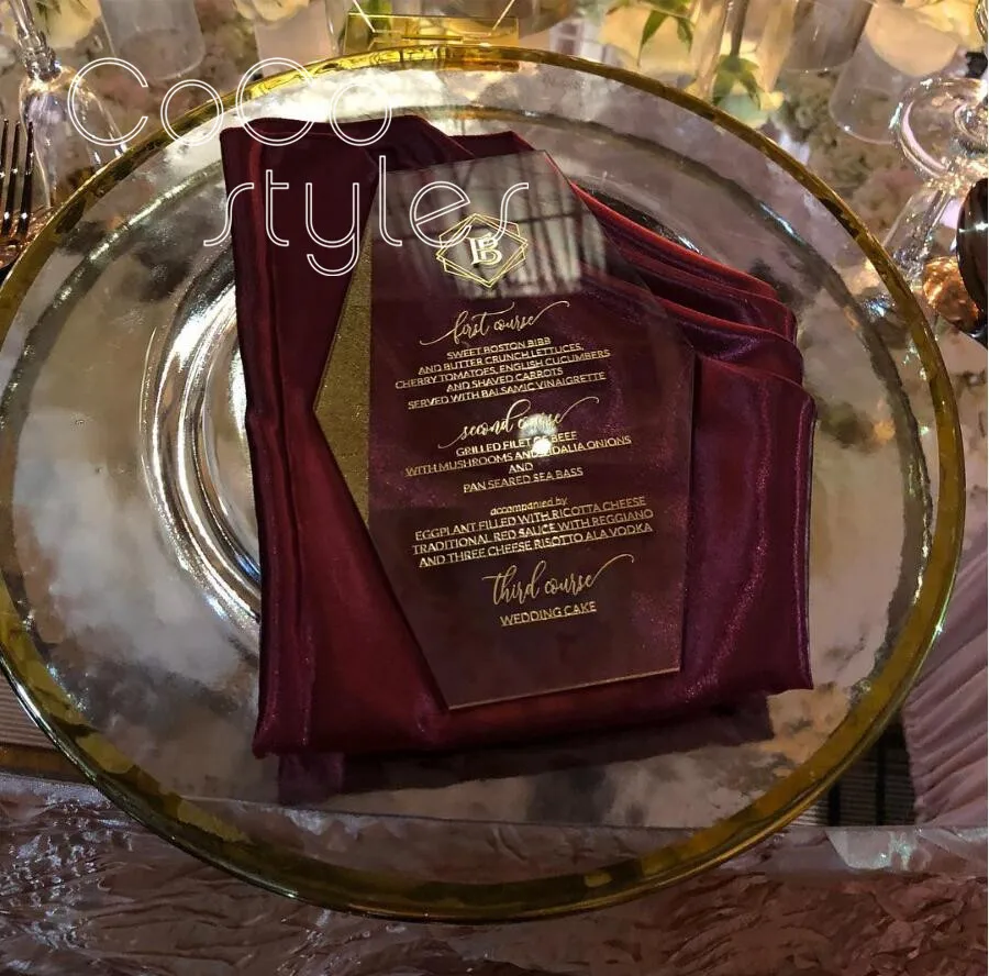  Cocostyles customized lucid acrylic menu card with gold foiling printing for wedding and christmas  - 32889577044
