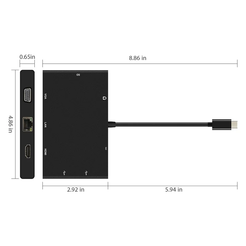 USB C 3 1 Тип концентратор к HDMI VGA RJ45 Gigabit Ethernet коммутатор SD кард ридер 5 мм аудио c PD