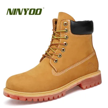 

NINYOO New Men's Winter Boots Genuine Leather 100%Wool Boots Ankle Professional Waterproof Working Yellow Boots Snow Plus Size47