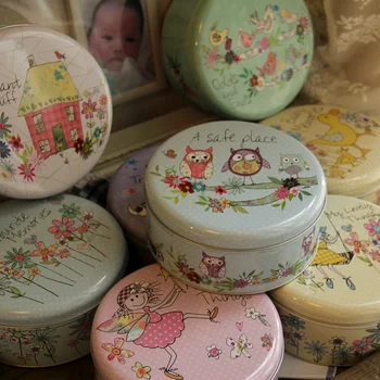 

New Arrival! 2pcs/lot M Size Creative Fair Tale Graffiti Round Cookie Can Tin Storage Case Secrect Box Food Container Storage
