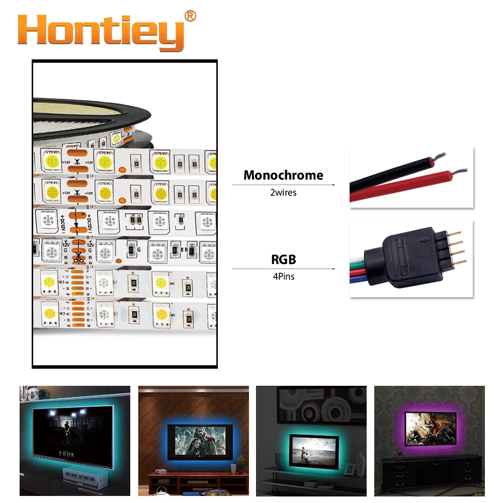 Светодиодная лента Hontiey SMD5050 или 2835 12 В постоянного тока 60 светодиодов/м 5 м/рулон