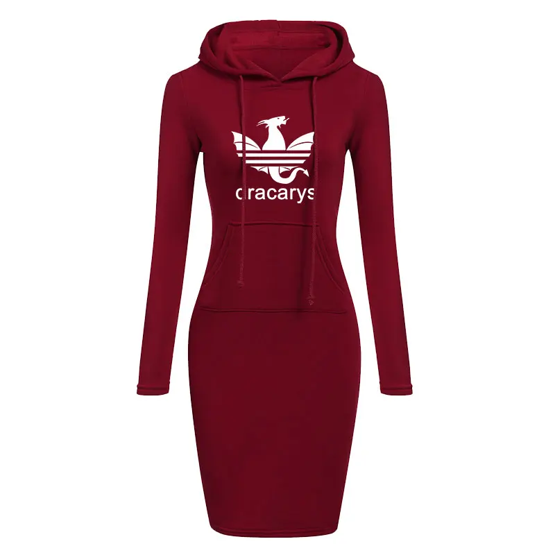 

Fashion Women Hoodie Dress Dracarys Printed Long Sleeve Warm Pockets Hoody Sweatshirt Pullovers Dresses Coats