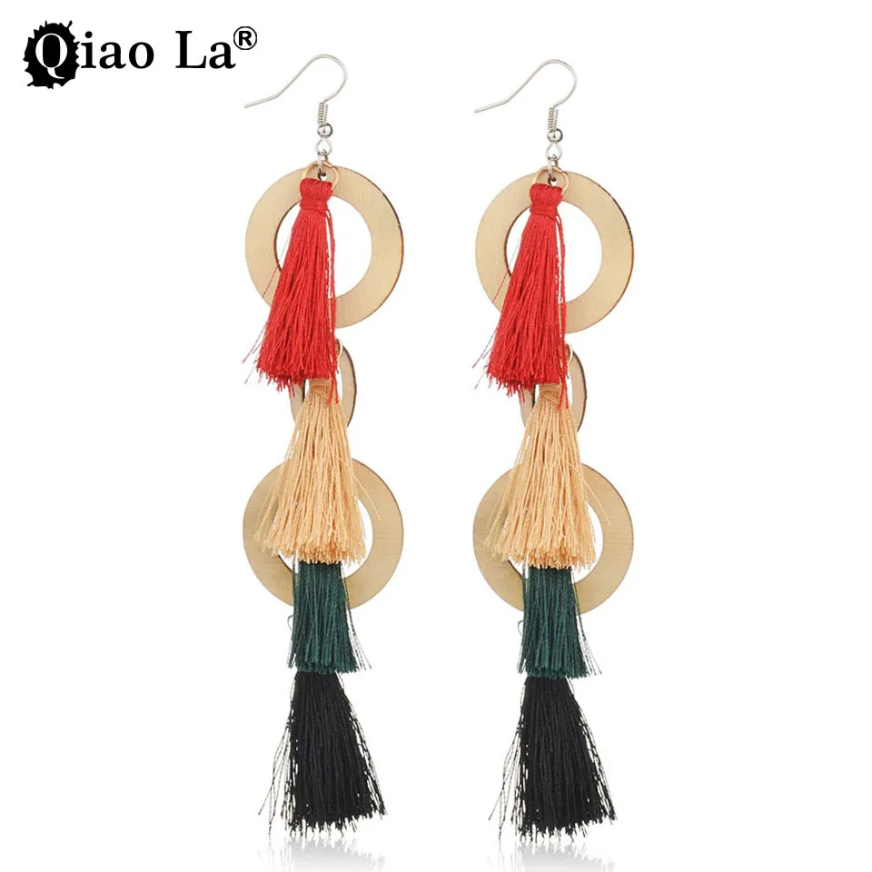 

Qiao La Drop Tassel Women Earrings Long Fringe Dangle Earrings Silk Fabric Rope Wrap Ethnic Vintage 2018 Fashion Jewelry Gift