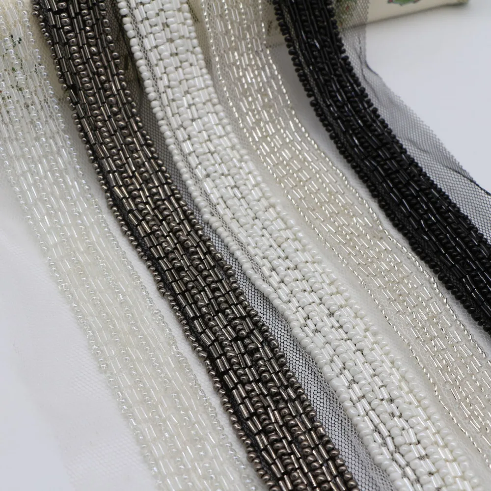 10Yards White Black Silver Beading Trims Grey Beaded Ribbon For Sewing