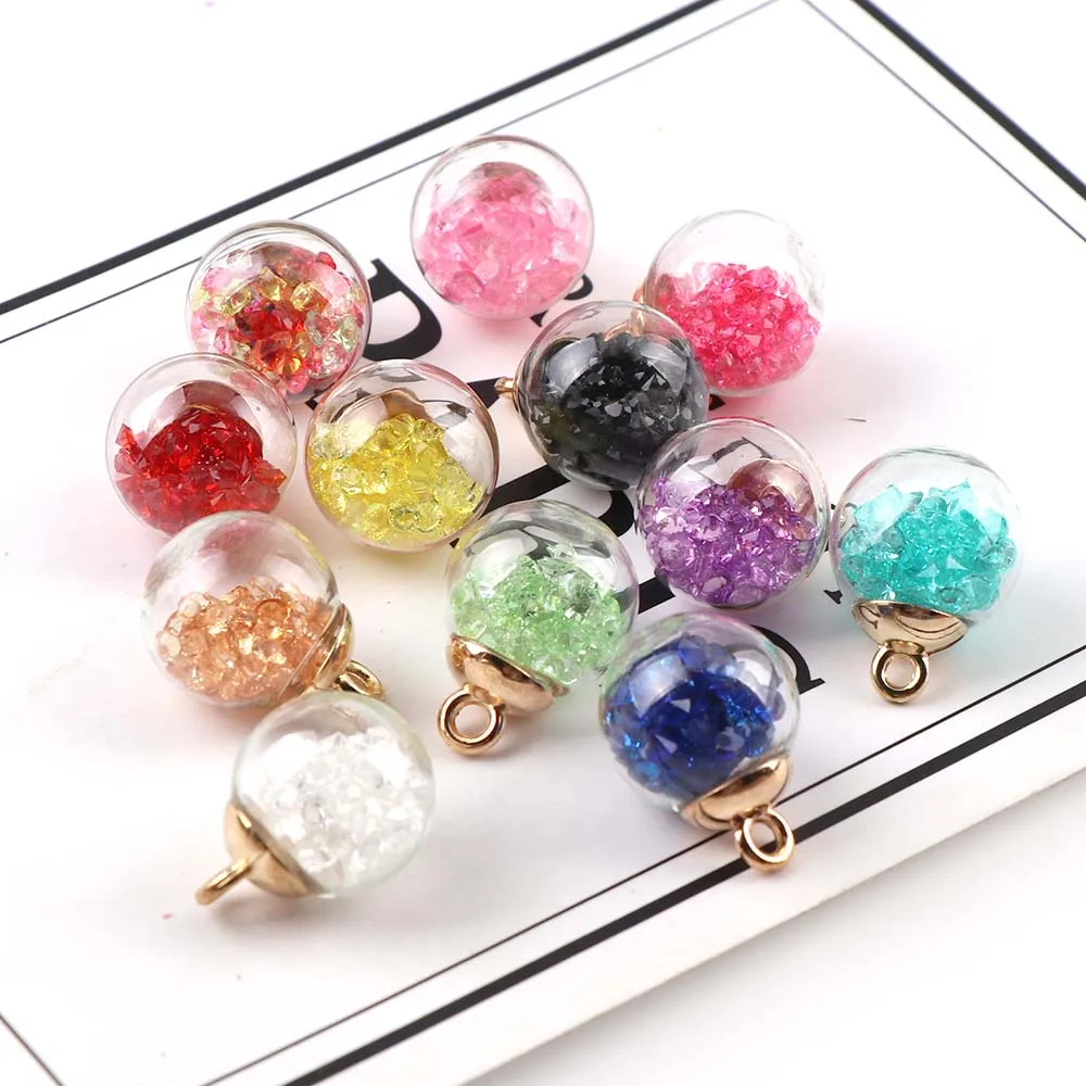 

10Pcs Colorful Transparent Glass Ball Quicksand Double Sided Zircon For DIY Jewelry Earrings, Charms Accessaries