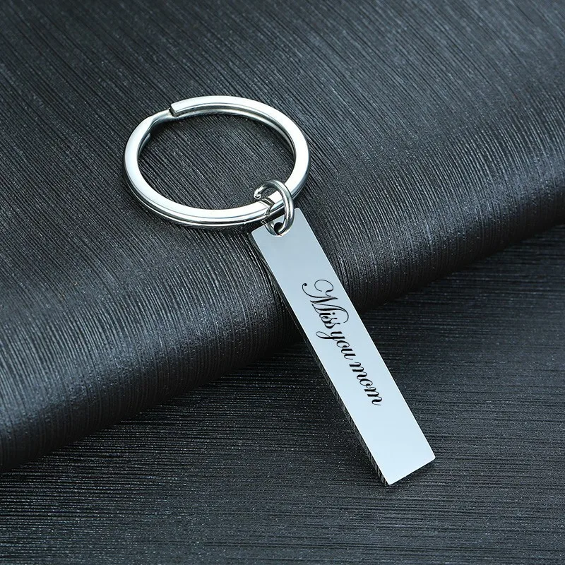 

Custom Engraved Bar Square Keychains Simple Flat Stainles Steel Silver Color Keyrings Anniversary Unisex Gifts