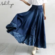 Женские Ретро винтажные новые модные хлопковые джинсовые универсальные Свободные повседневные с эластичной талией длинные плиссированные юбки с высокой талией осень весна