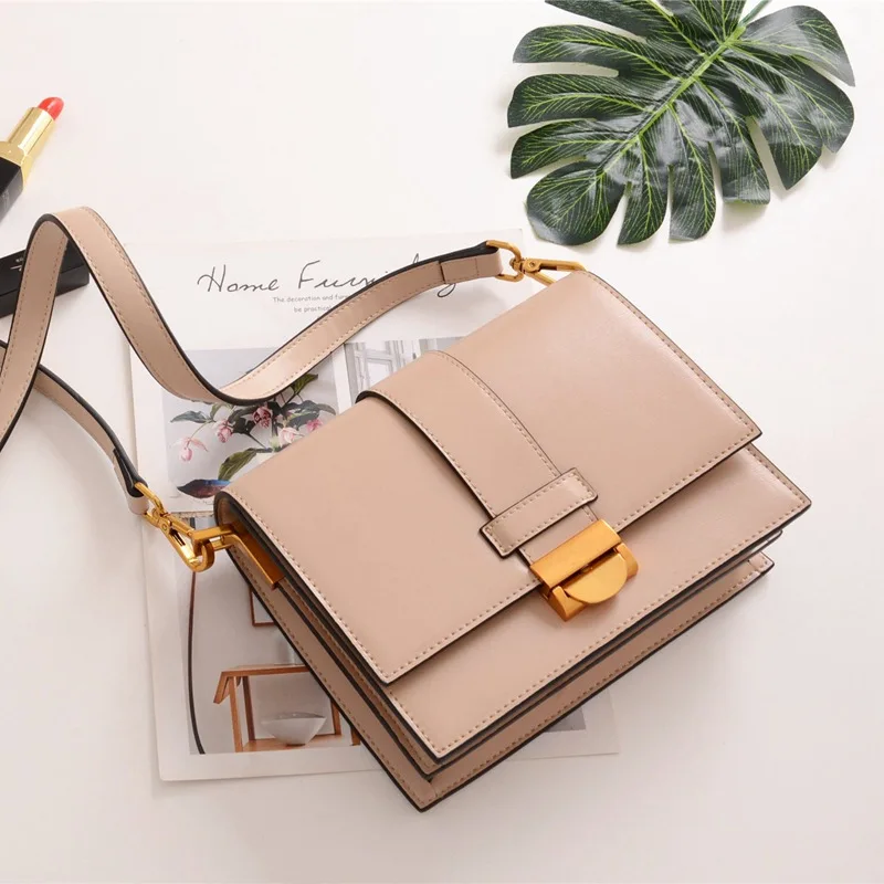 

New Fashion Women's Bags Elegant Solid Color Handbag Genuine Leather Lady Luxury Shoulder Bag Flap Messenger Bags