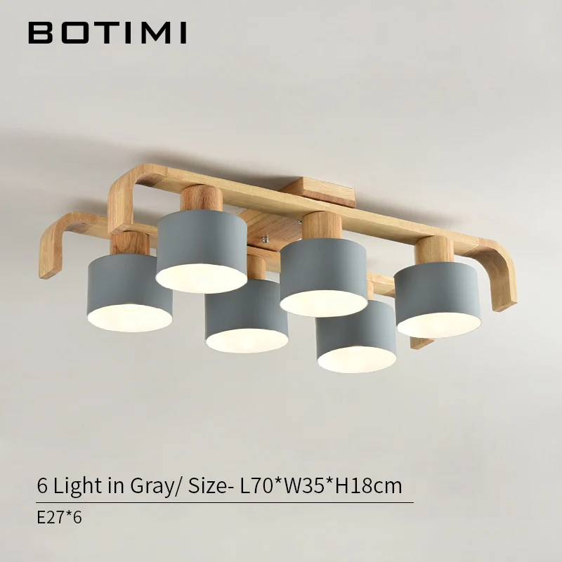 BOTIMI металлические абажуры потолочные светильники для гостиной квадратный поверхностный монтаж спальня лампа изгиб деревянные комнаты светильник - Цвет корпуса: 6 Light in Gray