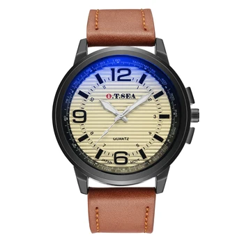 

Luxury O.T.SEA Brand Blue Ray Glass Leather Men Watches Man Fashion Military Sport Quartz Wristwatches Male Clock Montre Homme