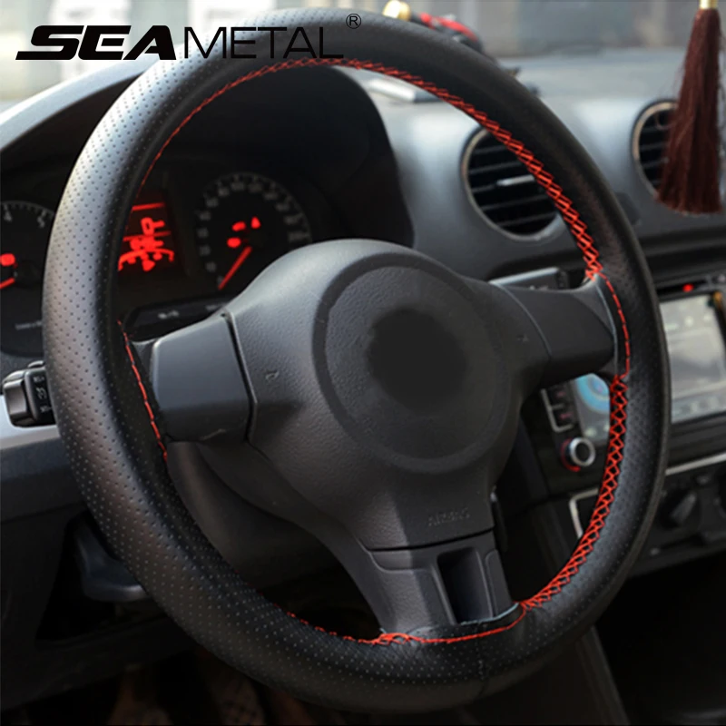 

DIY Hand Sewing Steering Wheel Cover Artificial Leather Braid Car Steering-wheel Covers with Needle and Thread Auto Accessories