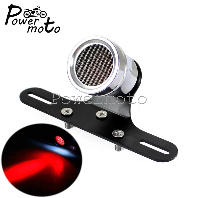 

Chrome Motorcycle 12V LED Taillight Mesh Grill Tail Lights License Plate Light Rear Brake Lamp For Harley Cafe Racer Scrambler