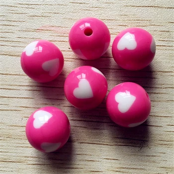 

(Choose size) 16mm/12mm/20mm hot pink color chunky acrylic printed Lovely heart shape dots beads for necklace making.
