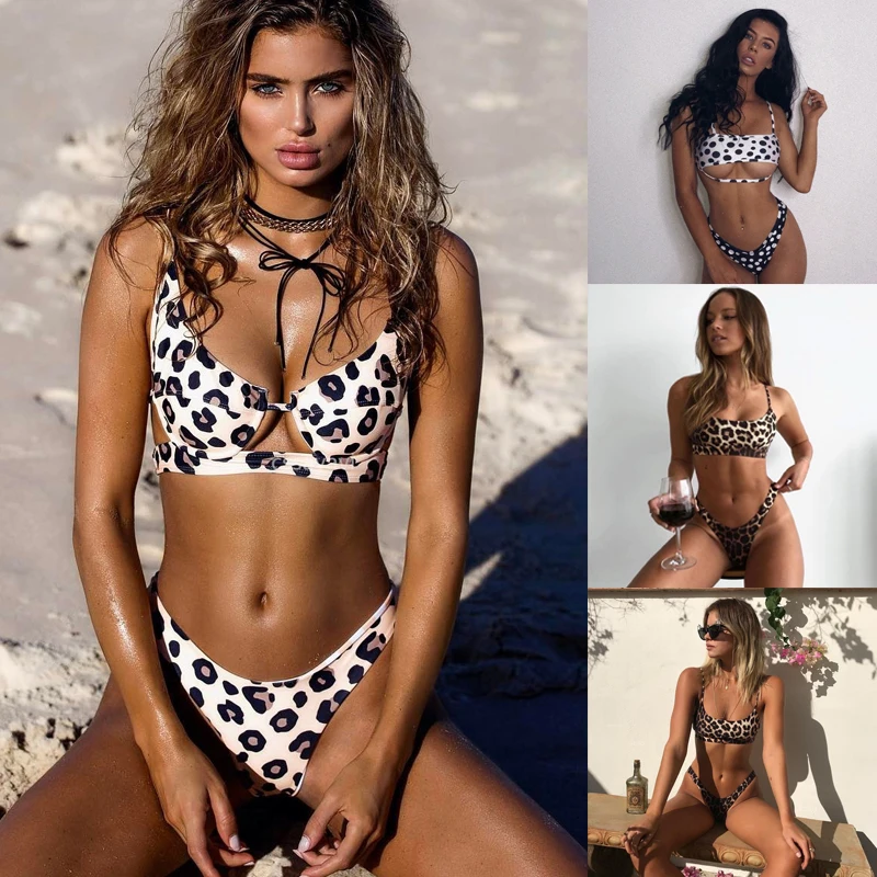 

Swimwear Women 2019 Leopard Bikini Push Up Swimwear Mini Bikini Sexy Bathing Suit Women Micro Thong Swim Suit High Leg Monikini