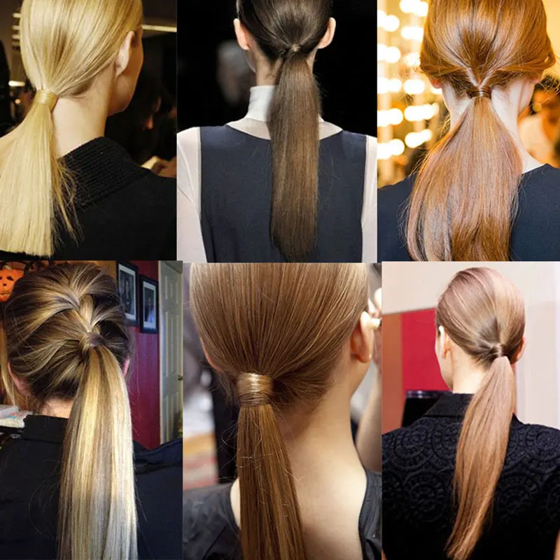 SNOILITE 23-26inch Long straight Real Natural Ponytail Clip in Pony tail Hair Extensions Wrap Around on Synthetic Hair Piece